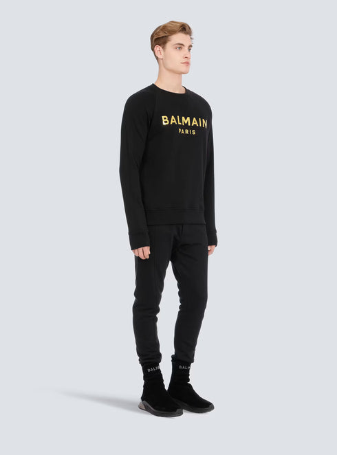BALMAIN PARIS GOLD  METALLIC LOGO SWEATSHIRT